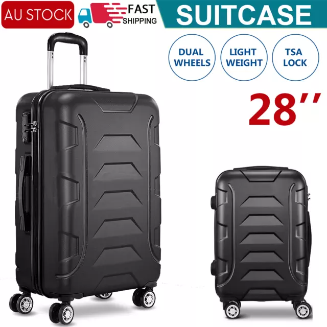 28" Luggage Trolley Travel Suitcase TSA Lock Hard Shell Case Lightweight Black