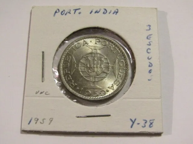 India Portuguese 1959 3 Escudos unc Coin