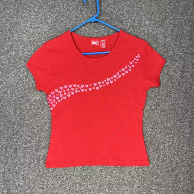 Y2K Target Baby Tee Fitted T-Shirt Women's L Valentine's Day Red Hearts Glitter