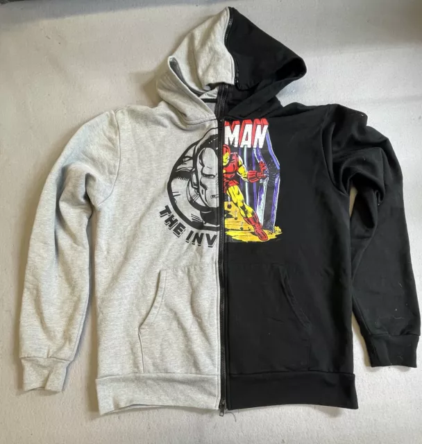 Marvel Iron Man The Invincible Men's Jacket M Black/Gray Split Zip Winter Hooded