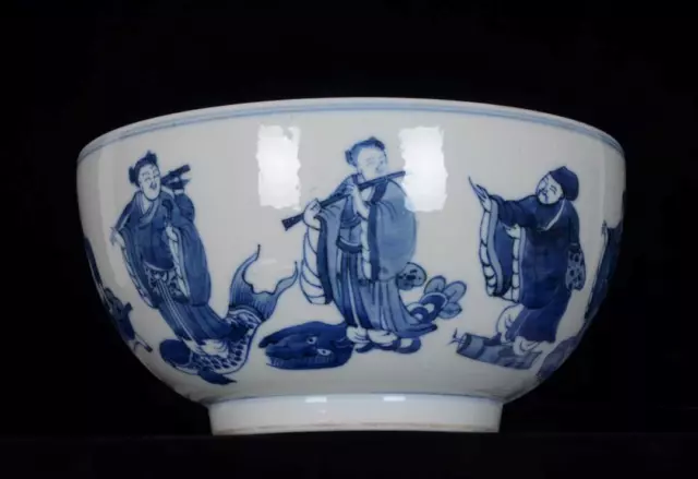 Old Blue And White Chinese Porcelain Bowl Kangxi Marked St435 2