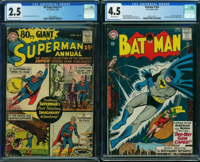 80 PAGE GIANT #1 (Superman Annual) & Batman #164 (1st SA new look) SA DC CGC Lot