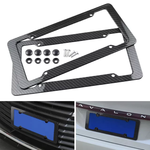 Universal Black 2X 2pcs Car Suv Plastic Carbon Fiber License Plate Holder Frame