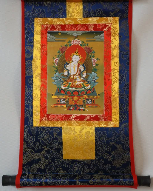 14"Silk Brocaded Golden Wood Scroll Tibet Thangka: Vajrasattva, Purity Ur Mind = 2