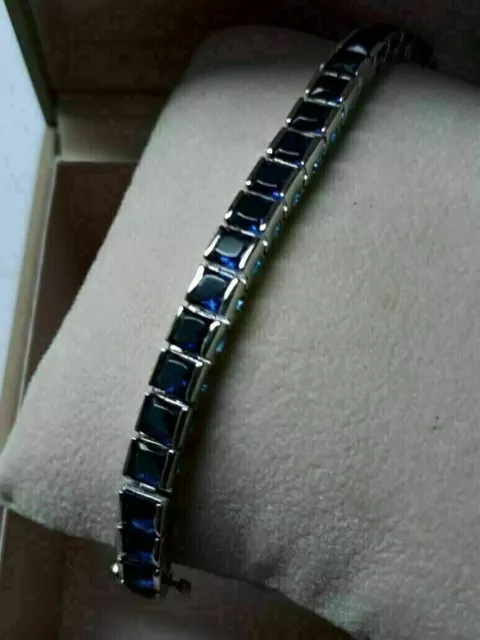 Princess Unisex Tennis Bracelet 10Ct Lab Created Sapphire 14K White Gold Plated