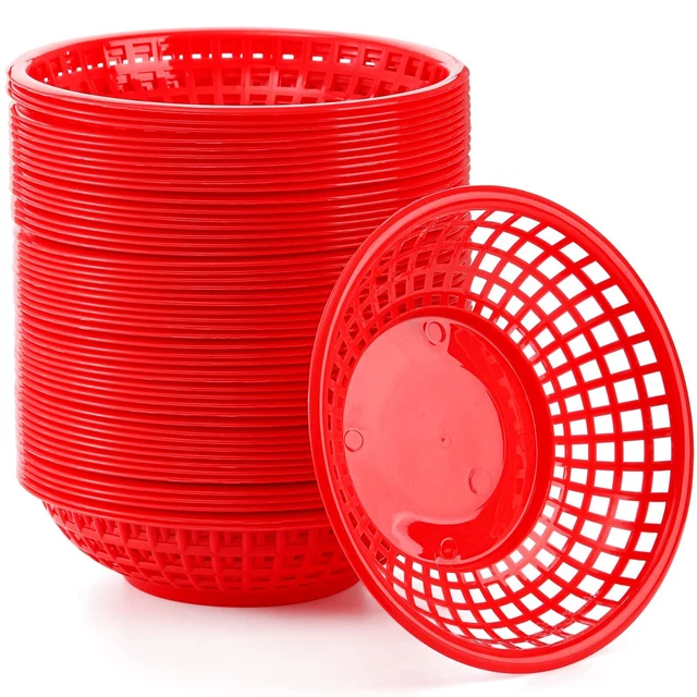 50 Pack Fast Food-Baskets, 8 Inches Round Plastic Bread Fry Baskets