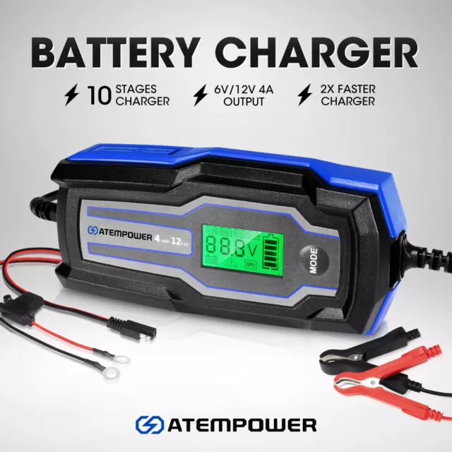 Smart Battery Charger Trickle 4A 6V/12V Automatic SLA AGM Car Truck Motorcycle