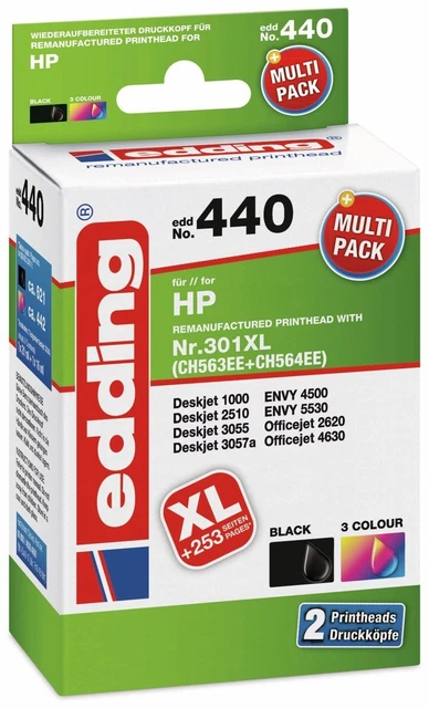 edding Tintenpatrone EDD-440, für HP 301XL/301XL (CH563EE/CH564EE), Multipack 2