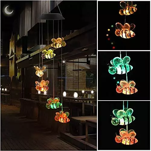 Solar LED Bee Wind Chime Hanging Decor for Garden Balcony Porch Patio Garden