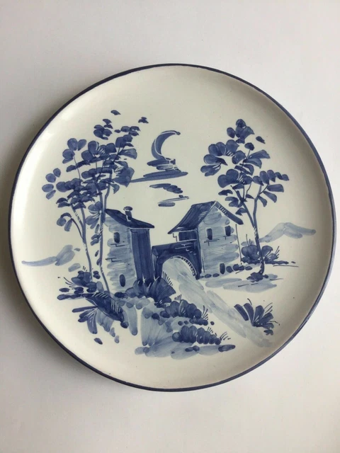Plato de cerámica vintage de los años 80 con borde de color pintado a mano...