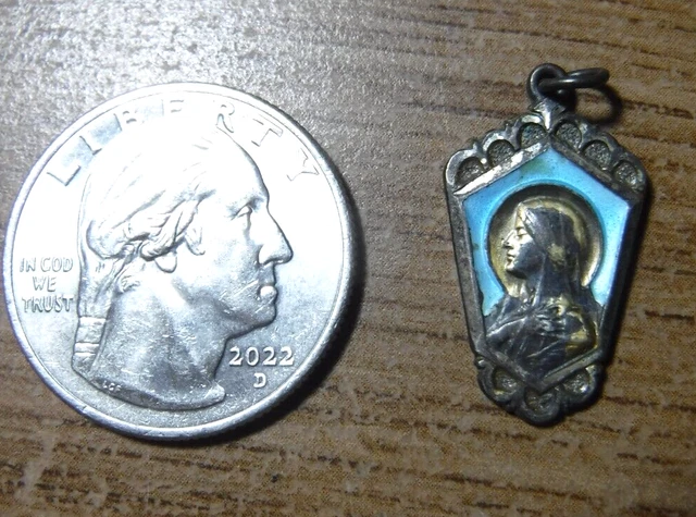 ANTIQUE STERLING SILVER Catholic Scapular Medal Sacred Heart of Jesus £ ...