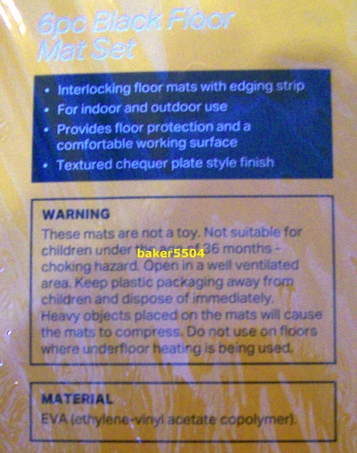 HALFORDS 6PC 12MM Thick EVA Black Interlocking Floor Tile Mat Set 180 x