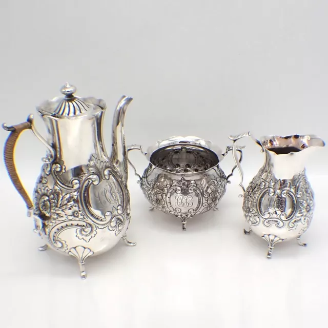 Bachelors Tea Set 3 Pcs Gorham Sterling Silver 1893 Mono CCC