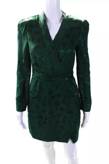 Saloni Womens Silk Jacquard Floral Print Pleated Belted Midi Dress Green Size 2
