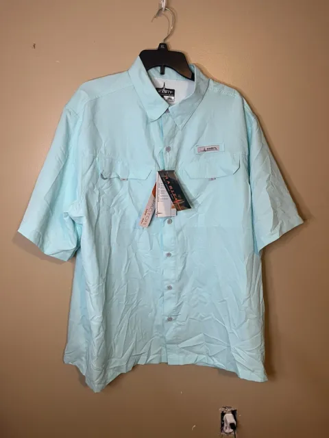 HABIT BELCOAST RIVER Guide Short Sleeve Fishing Shirt Mens Blue Size XL C7  $16.58 - PicClick