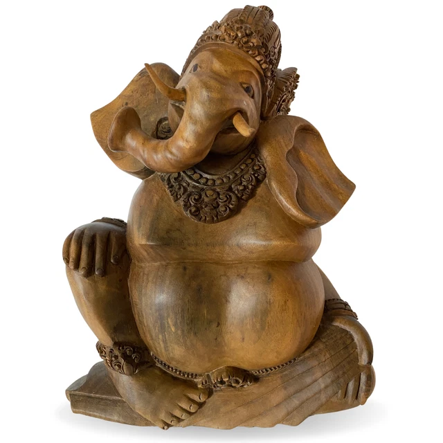 Ganapati Ganesha Murti Statue Elephant Wood Carving Bali Abstract Art Sculpture