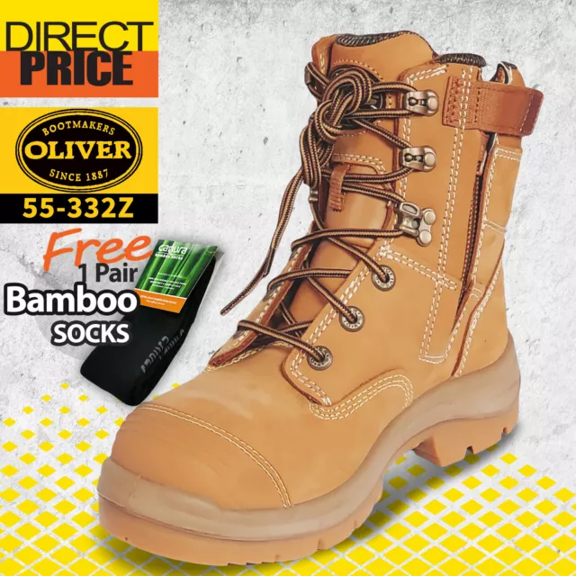 Oliver Work Boots 55332z Steel Toe Cap Safety Side Zip Scuff Cap + Bamboo socks