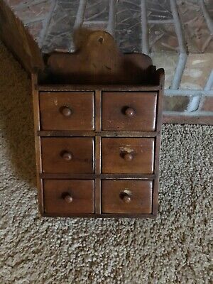 Vintage Wood 6 Drawer Spice/Knickknack Kitchen Apothecary Cupboard/Wall/Tabletop