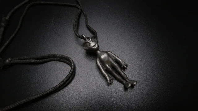 Vintage Pewter Alien Pendant Necklace Black Cord
