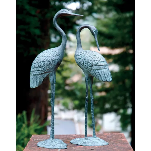 Nature & Whimsy Beautiful Brass Love Cranes Pair Garden Décor