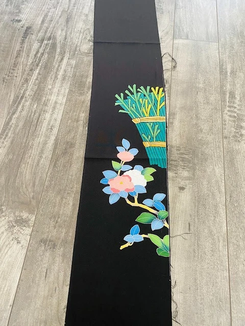 Utopia #G 7x40 Vintage Tomesode Black Silk Japanese Kimono Fabric ToD56 2