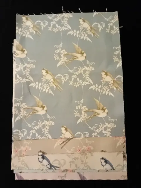 JOB LOT  FABRIC SAMPLES  Bird Swift and Flowers  100% Scottish Linen   Crafts X5
