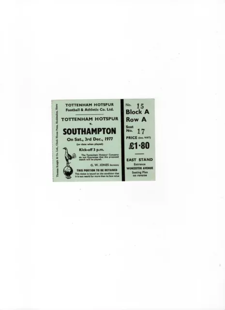 Ticket Tottenham Hotspur v Southampton 1977/78