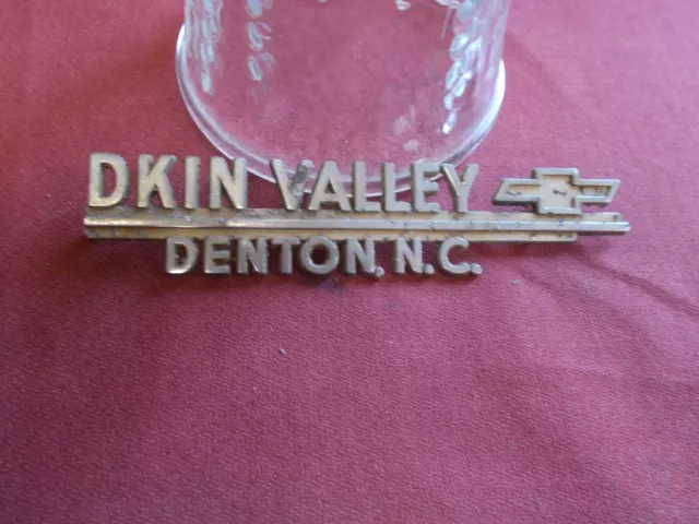 Vtg Chevrolet   Dealership Emblem Badge Logo Dkin Valley ,Nc Bowtie Metal