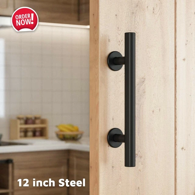 12" Sliding Barn Door Steel Handle Pull & Flush Hardware Set Large Rustic Design