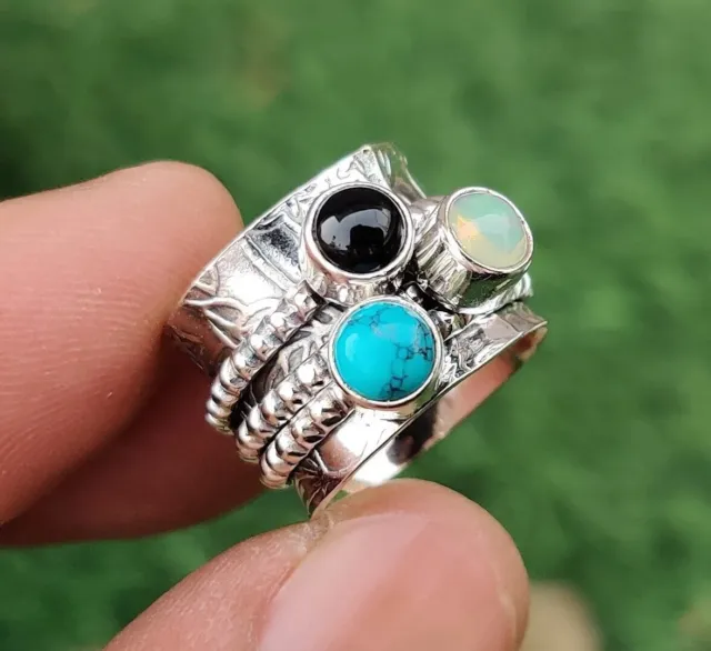 SPINNER TURQUOISE RING Handmade 925 Sterling Silver Wedding Ring All ...