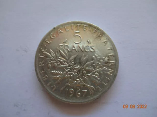 5 Francs Semeuse, 1967, TTB, argent