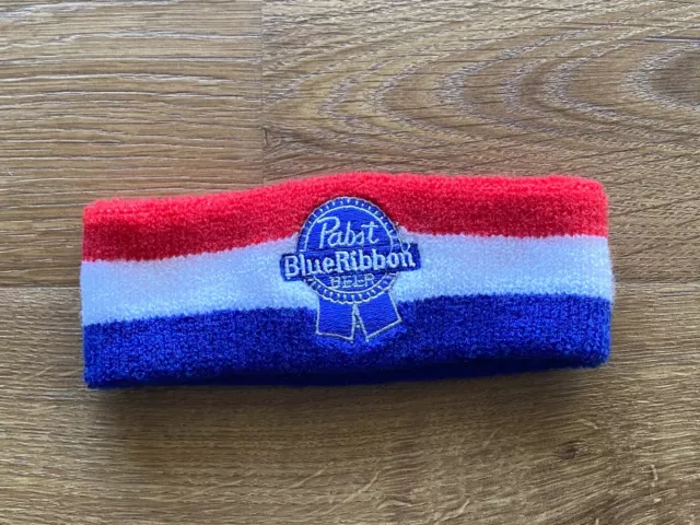 Pabst Blue Ribbon PBR Terry Cloth Headband Sweatband Striped Red White Blue NEW