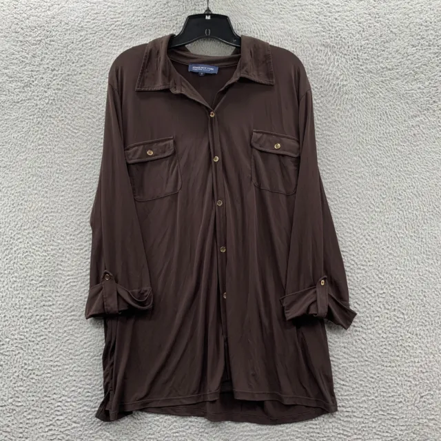 JONES NEW YORK Shirt Womens 3X Button Up Signature Blouse Top Brown