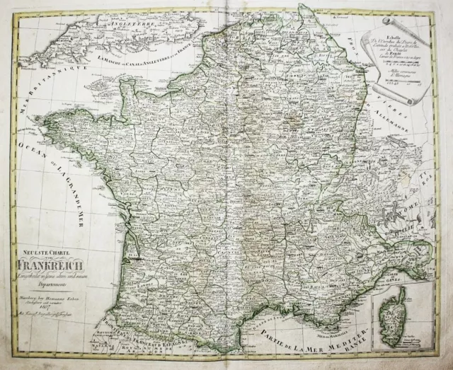 France Frankreich Homann carte Karte map Kupferstich engraving gravure 1807