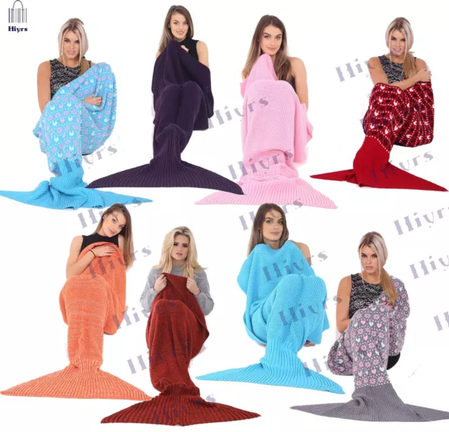 NEW kids Womens Blanket Mermaid Tail Knitted Sofa Quilt Rug Crochet Knit Lapghan