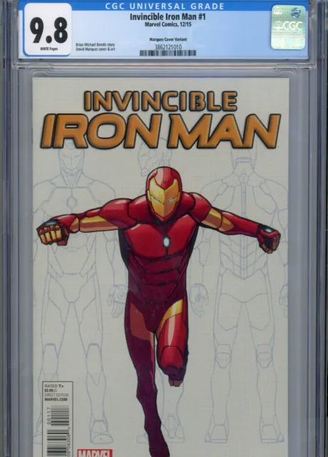 Invincible Iron Man #1 Mt 9.8 Cgc White Pages Bendis Story Marquez Variant Cove