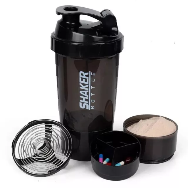 Shaker per Proteine ​​a 3 strati Bottle Powder Shake Cup Palestra 600 ml Nera