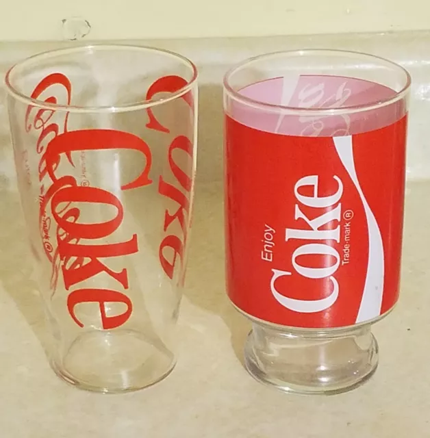 Coca Cola Coke Advertising Glasses Vintage Pedestal 32 oz 1970s Oversized Lot#1