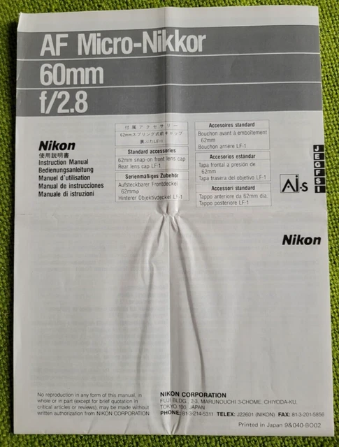Nikon AF Micro-Nikkor 60mm f/2,8 Bedienungsanleitung