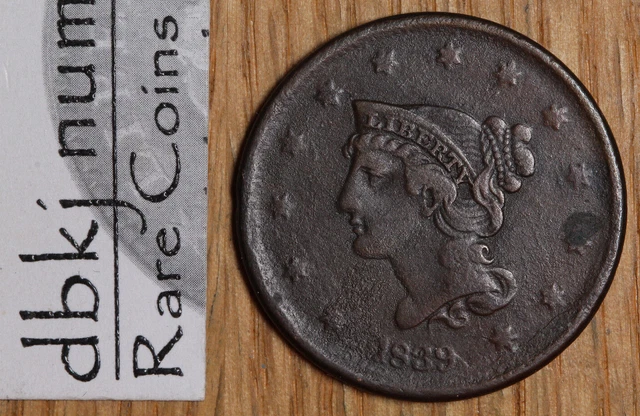 1839 Large Cent - Head of 40 - XF- Extra Fine - Details