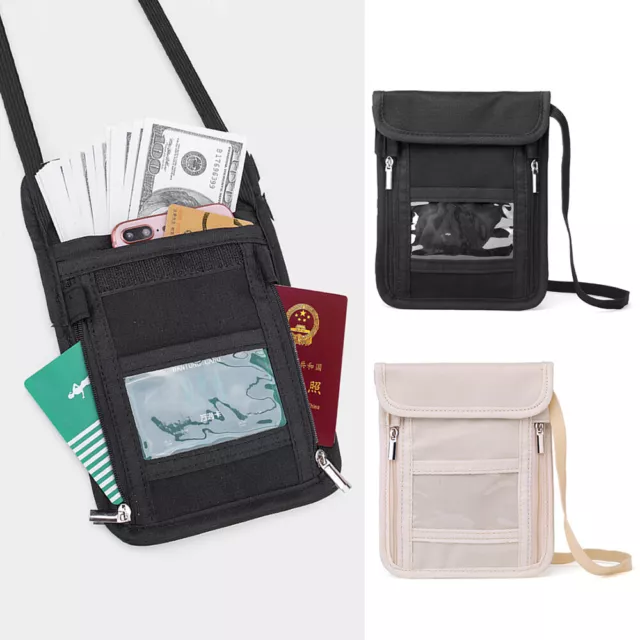 RFID Blocking Money Pouch Travel Passport ID Card Phone Holder Neck Wallet Bag