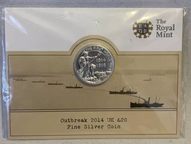 Twenty Pound £20 coin. 2014 WW1 1914-1918 Fine Silver Royal Mint