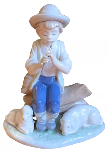 Vintage Nao Lladro A Soothing Tune 1051 Figure Shepherd Boy With Sheep 1992