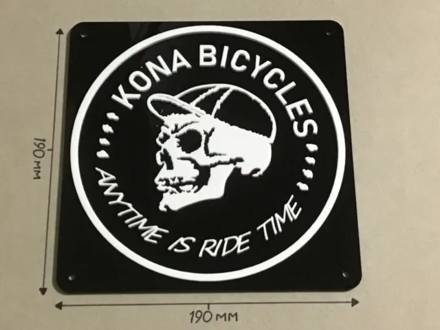 KONA Bikes, Anytime Is Ride Time Acrylic Sign, Black & White, 190 X 190mm.