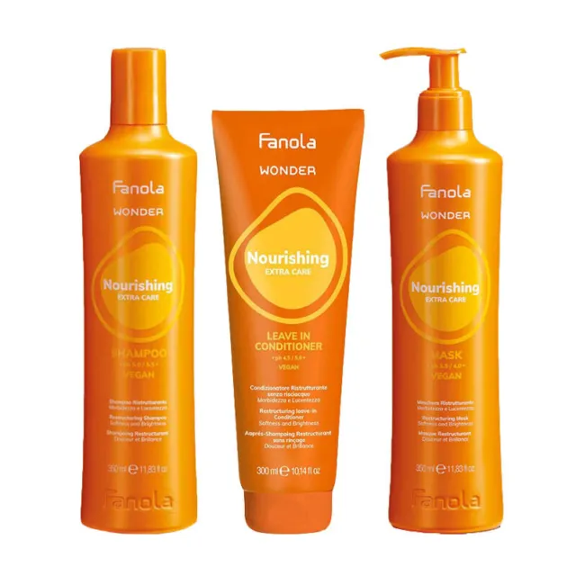 FANOLA Kit Wonder Nourishing Shampoo 350ml + Leave In Conditioner 300ml + Mask