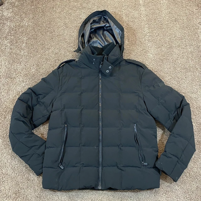 TUMI Tech Goose Feather DOWN Puff Jacket Sz M Black Puffer Coat Mens