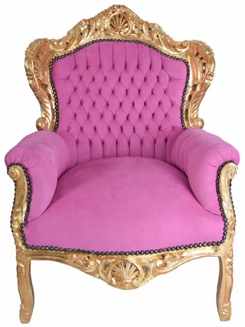 Sessel Barock Rosa Gold Armlehnstuhl Antik Stuhl Rokoko Armlehnsessel Luxus