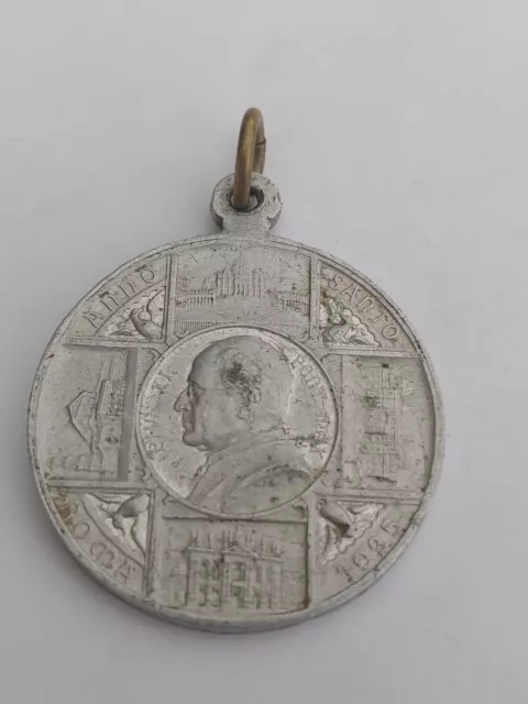 Silberfarbene Pilger Medaille Anhänger Wallfahrt Pius XI Anno Santo Roma 1925