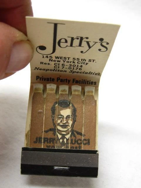 Jerrys Restaurant Broadway New York City NYC Ny Matchbook Vtg Old Feature Lucci