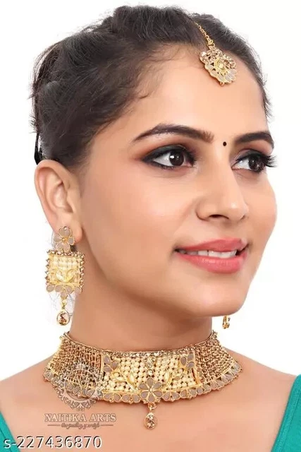 Indian Bollywood Style Designer Gold Plated Fashion Bridal Jewelry Necklace Set
